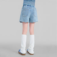 Girls Elasticated Scalloped Hem Denim Shorts Shorts   