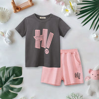 Boys Grey Printed T-Shirt With Shorts Set Sets Gray 1-2 Y 