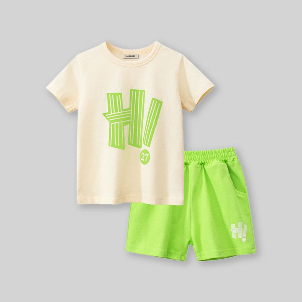 Boys Green Printed T-Shirt With Shorts Set