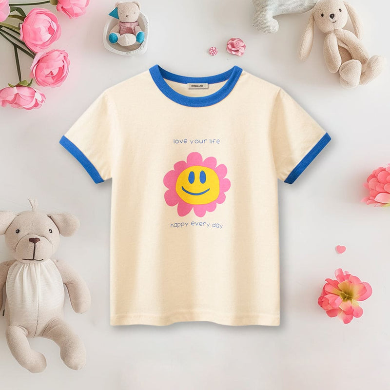 Girls Graphic Print Short Sleeves T-Shirt Tshirts Apricot 1-2 Y 