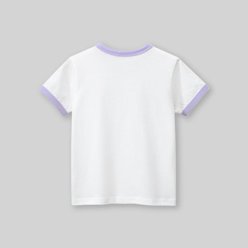 Girls White Printed Short Sleeves T-Shirt Tshirts   