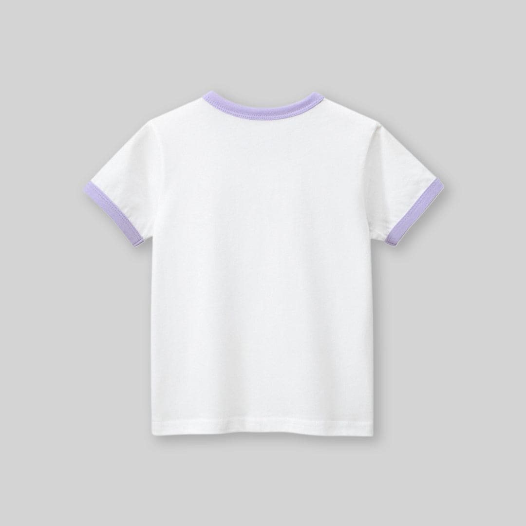 Girls White Printed Short Sleeves T-Shirt Tshirts   