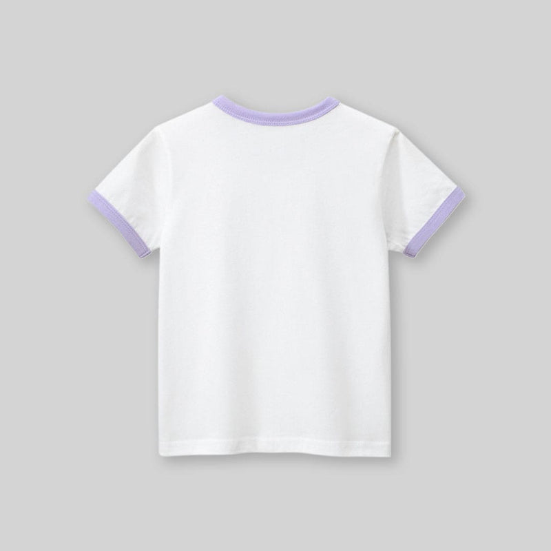 Girls White Printed Short Sleeves T-Shirt Tshirts   