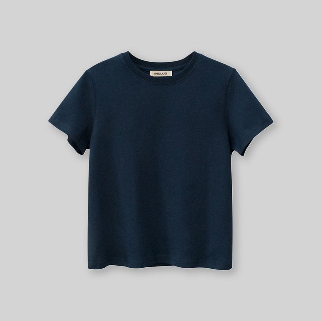 Boys Navy Blue Solid Short Sleeves T-Shirt