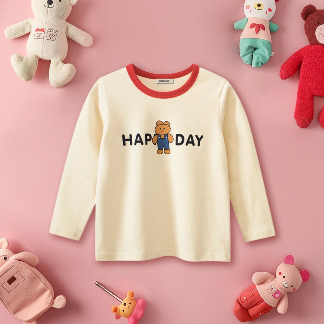 Girls Happy Day Long Sleeves T-Shirt Tshirts Apricot 1-2 Y 