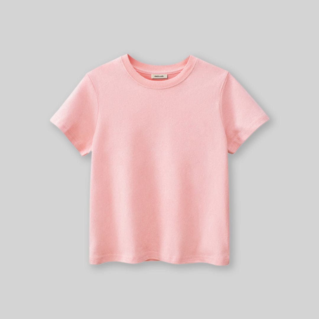 Boys Pink Solid Short Sleeves T-Shirt Tshirts Pink 7-8 Y 