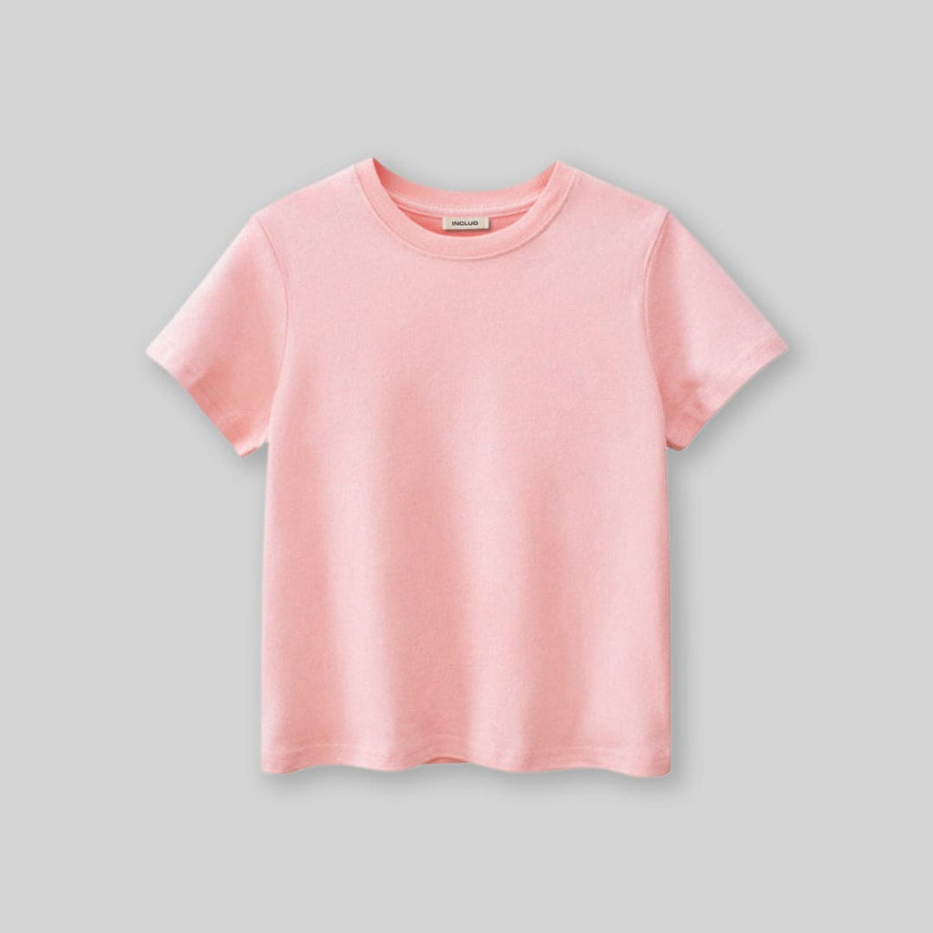 Boys Pink Solid Short Sleeves T-Shirt