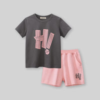 Boys Grey Printed T-Shirt With Shorts Set Sets   