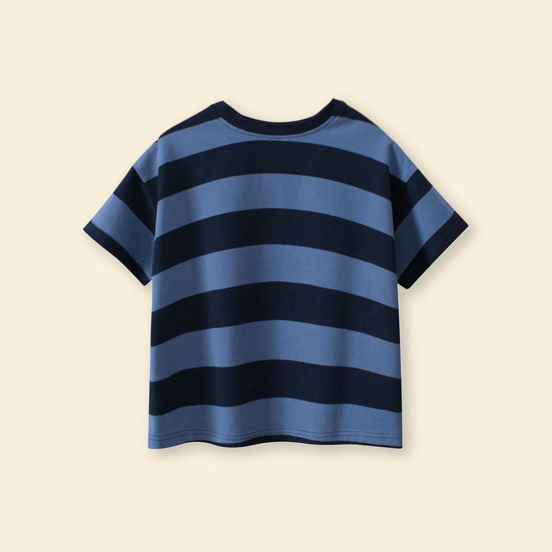 Boys Blue Striped Short Sleeve T-Shirt Tshirts   