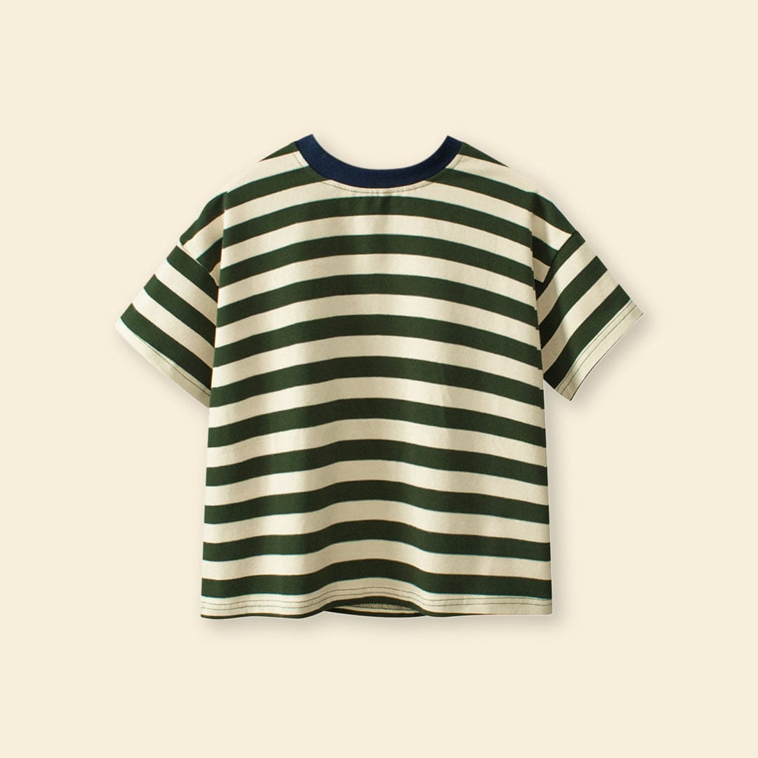 Boys Green Striped Short Sleeves T-Shirt Tshirts   
