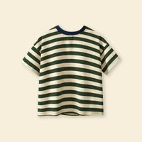 Boys Green Striped Short Sleeves T-Shirt Tshirts   