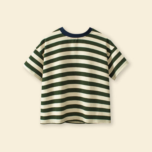 Boys Green Striped Short Sleeves T-Shirt Tshirts   
