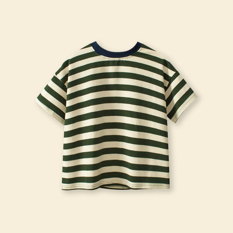 Boys Green Striped Short Sleeves T-Shirt Tshirts   