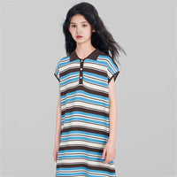 Girls Blue Striped Short Sleeves T-Shirt Dress Casual Dresses   