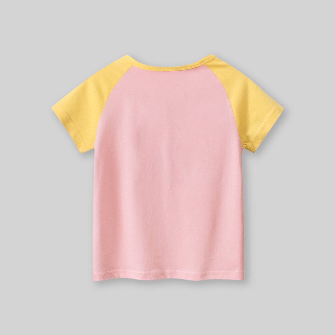 Girls Pink Graphic Print Raglan Sleeves T-Shirt Tshirts   