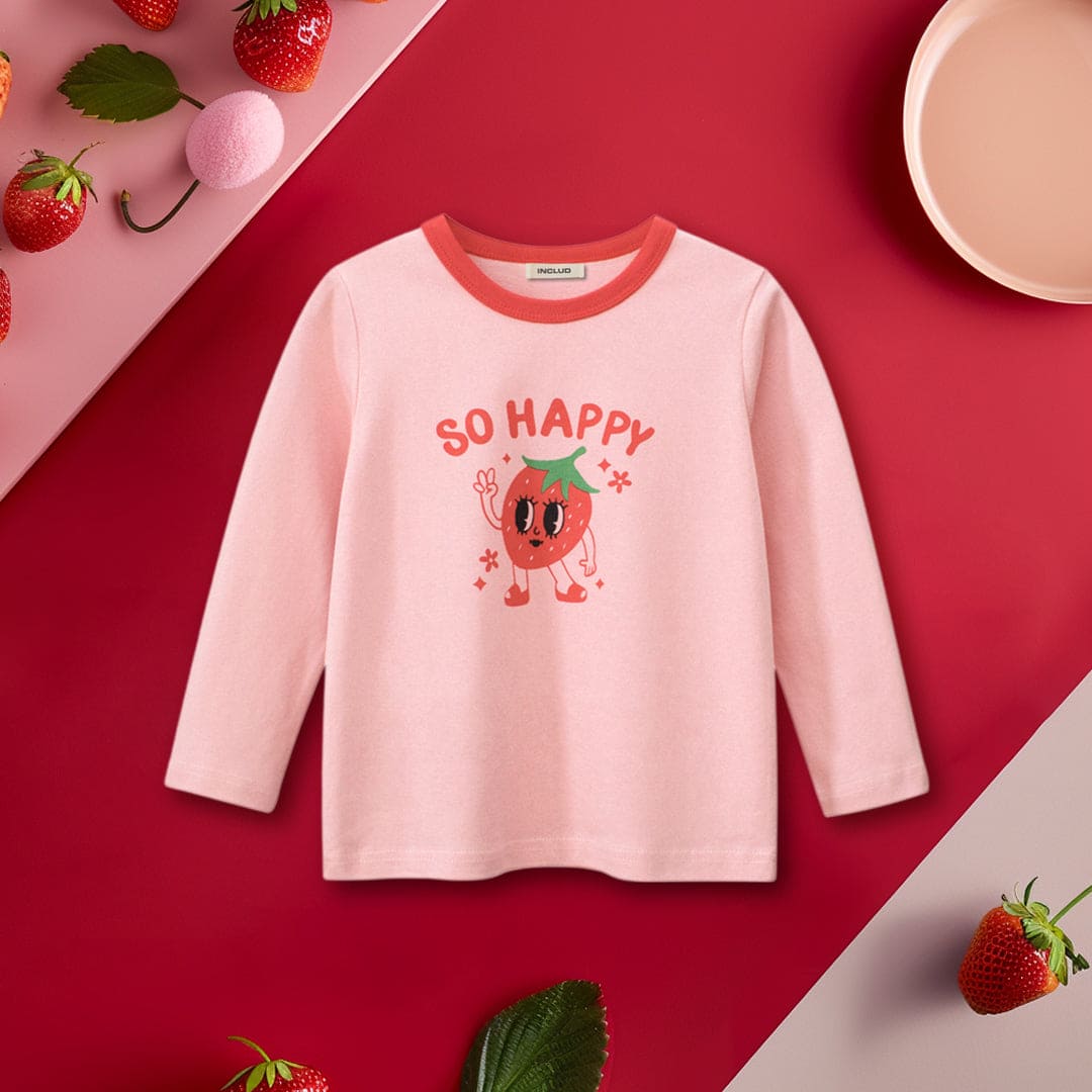 Girls Graphic Print Long Sleeves T-Shirt Tshirts Pink 1-2 Y 