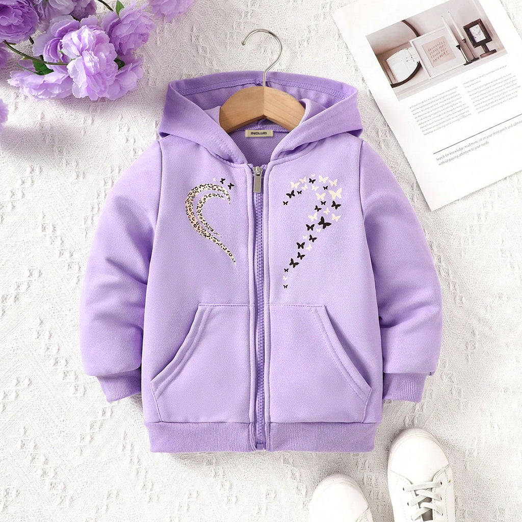 Girls Purple Printed Full Sleeves Hooded Jacket Coats & Jackets Purple 2-3 Y 