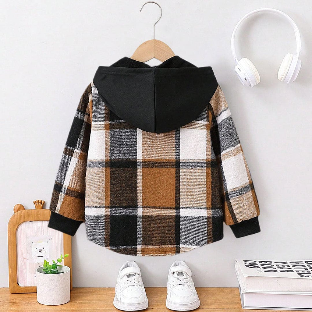 Boys Brown Flannel Full Sleeves Hooded Jacket Coats & Jackets Brown 2-3 Y 