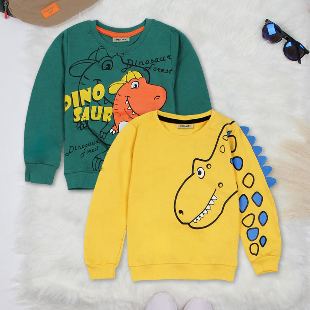 Boys Multicolor Dinosaur Print Full Sleeves Sweatshirt (Pack of 2) Sweatshirts & Hoodies Multicolor 2-3 Y