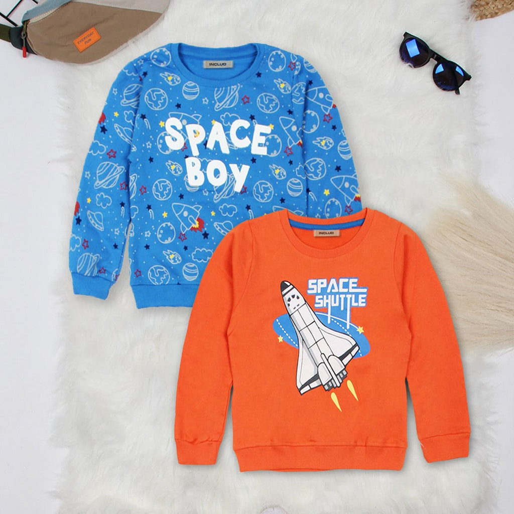 Boys Multicolor Printed Full Sleeves Regular Sweatshirt (Pack of 2) Sweatshirts & Hoodies Multicolor 2-3 Y