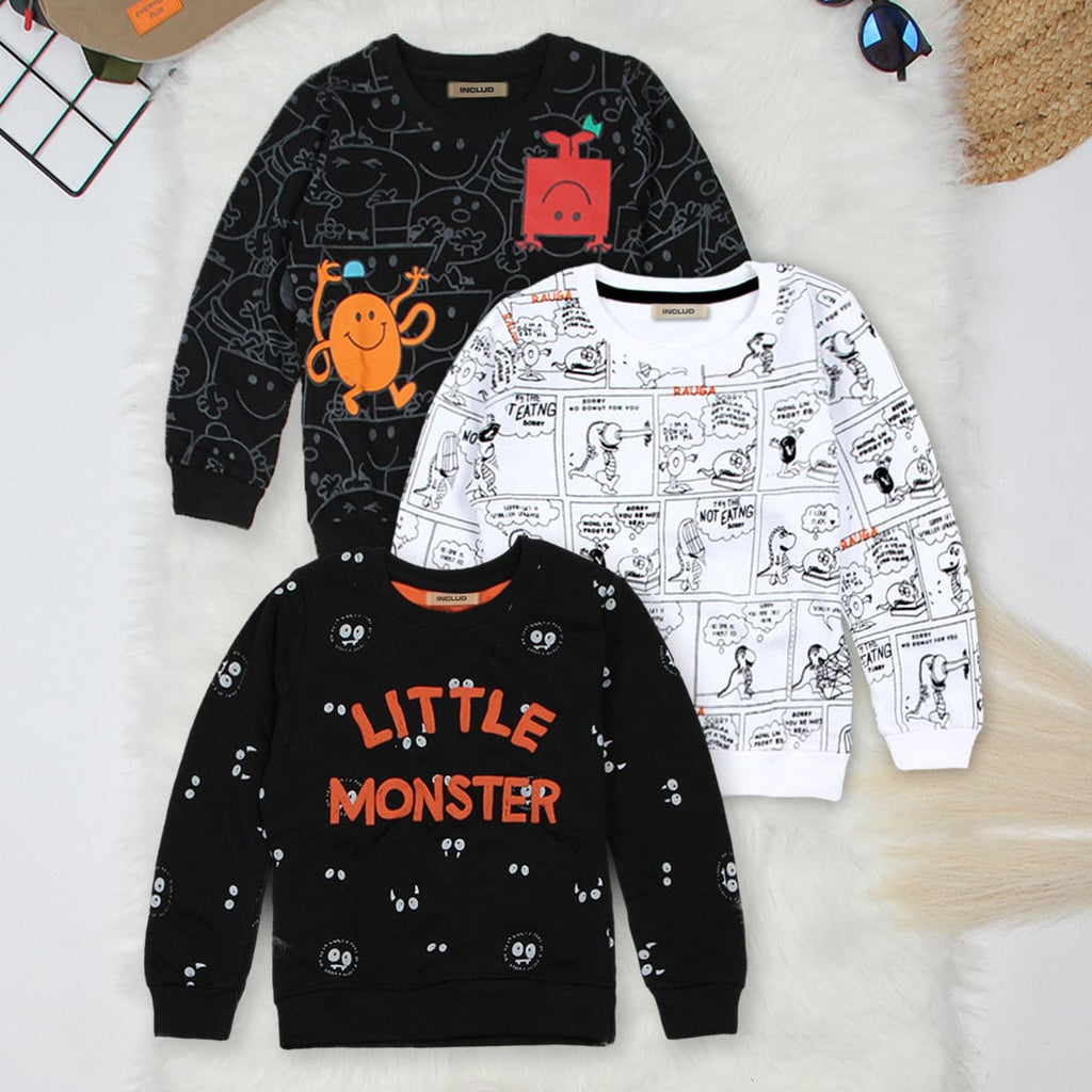 Boys Multicolor Printed Full Sleeves Regular Sweatshirt (Pack of 3) Sweatshirts & Hoodies Multicolor 2-3 Y