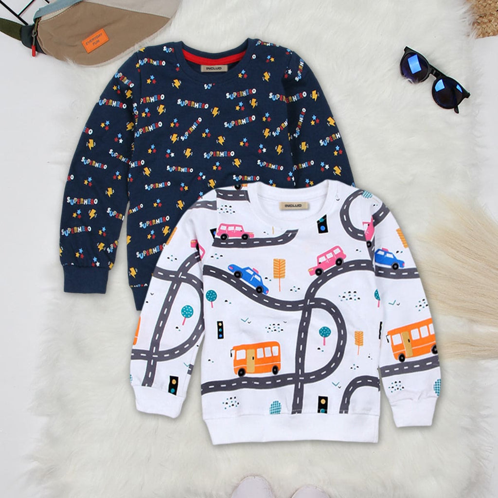 Boys Multicolor Printed Full Sleeves Sweatshirt (Pack of 2) Sweatshirts & Hoodies Multicolor 2-3 Y