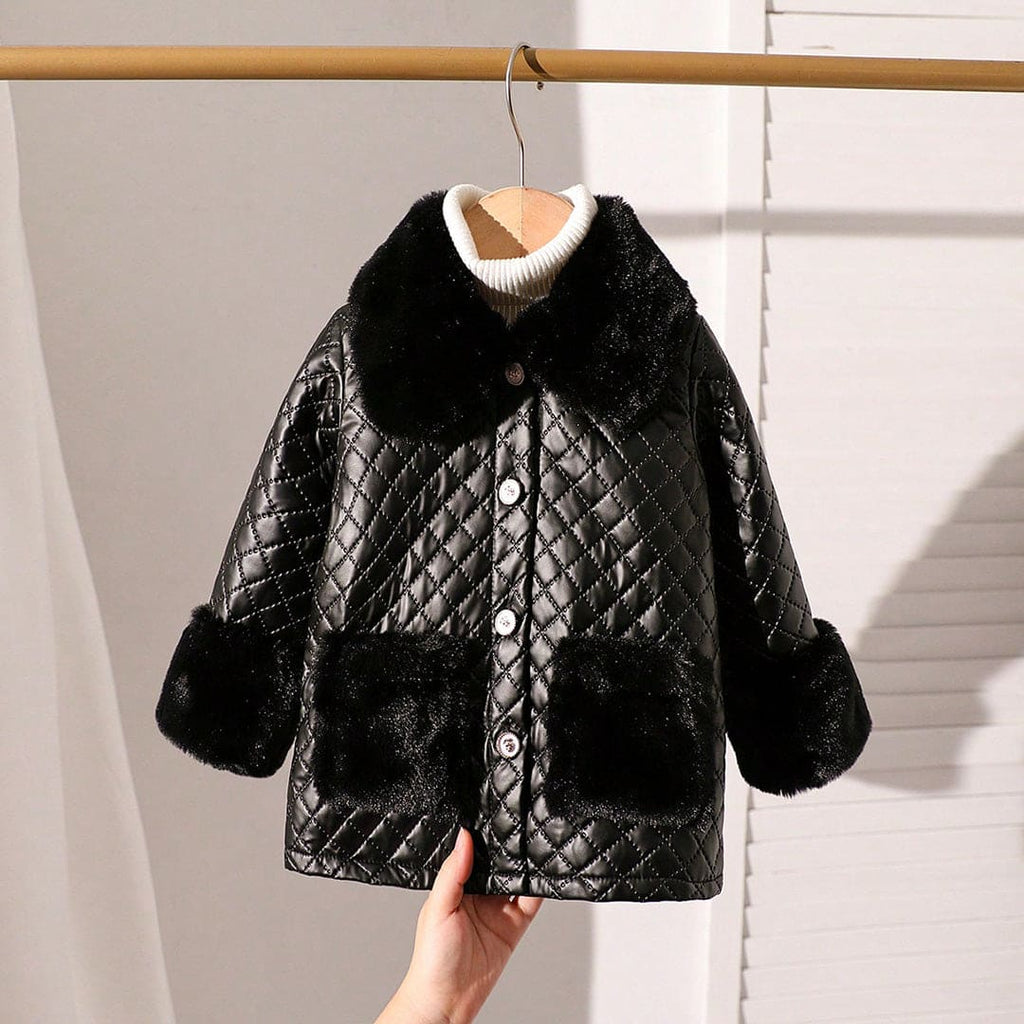 Girls Black Fur Collar Quilted Long Sleeve Jackets Coats & Jackets Black 6-9 M 