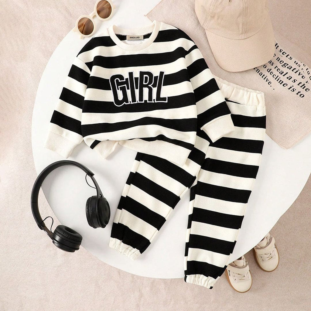 Girls Black Long Sleeve Sweatshirt With Pants Sets Sets Black 6-9 M 