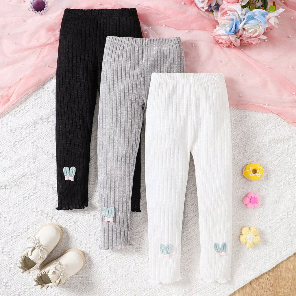 Girls Elasticated Ribbed Trousers ( Pack Of 3 ) Pants Black 2-3 Y 