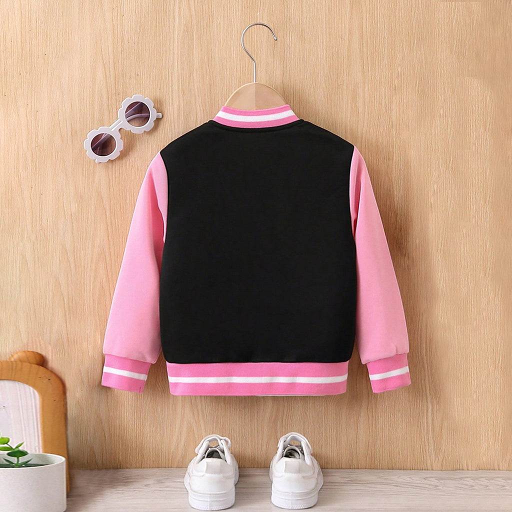 Girls Pink Full Sleeves Varsity Jacket Coats & Jackets Black 2-3 Y 