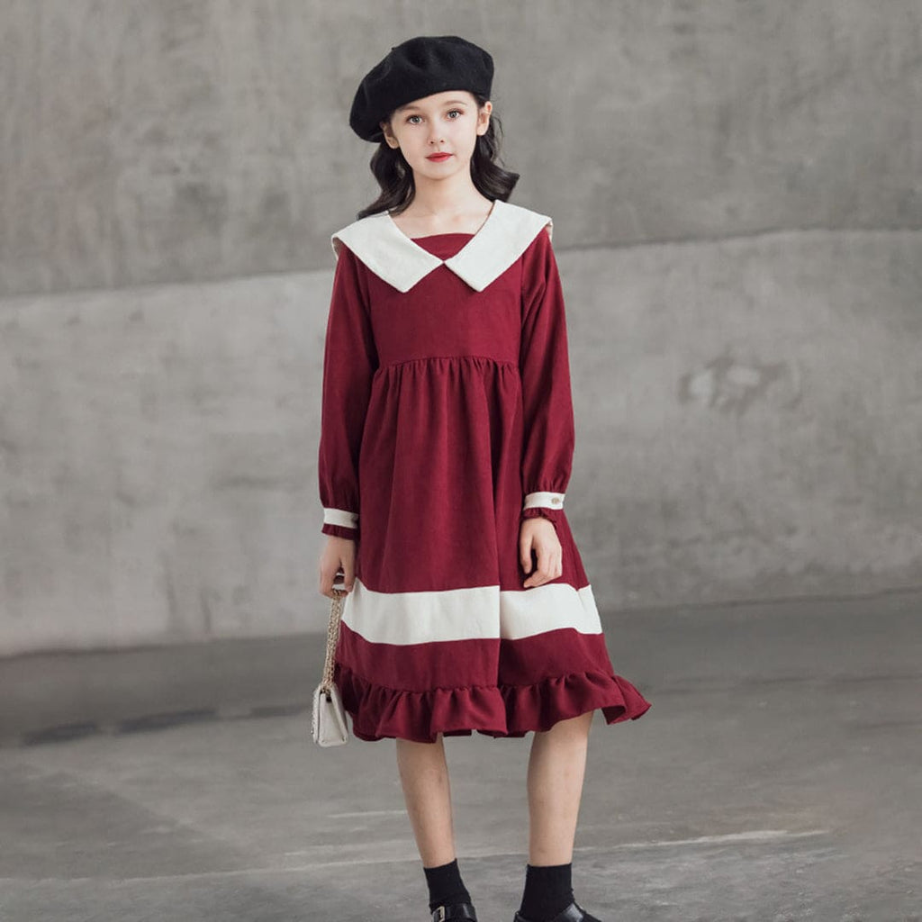 Girls Maroon Puff Sleeves Fit & Flare Casual Dress Casual Dresses Maroon 5-6 Y 