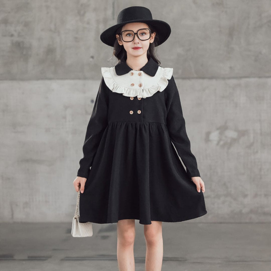 Girls Black Casual Fit & Flared Winterwear Dress Casual Dresses Black 5-6 Y 