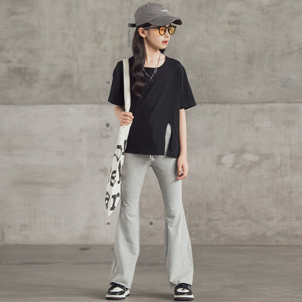 Girls Grey Elasticated Flared Trouser Trackpants & Joggers Grey 5-6 Y 