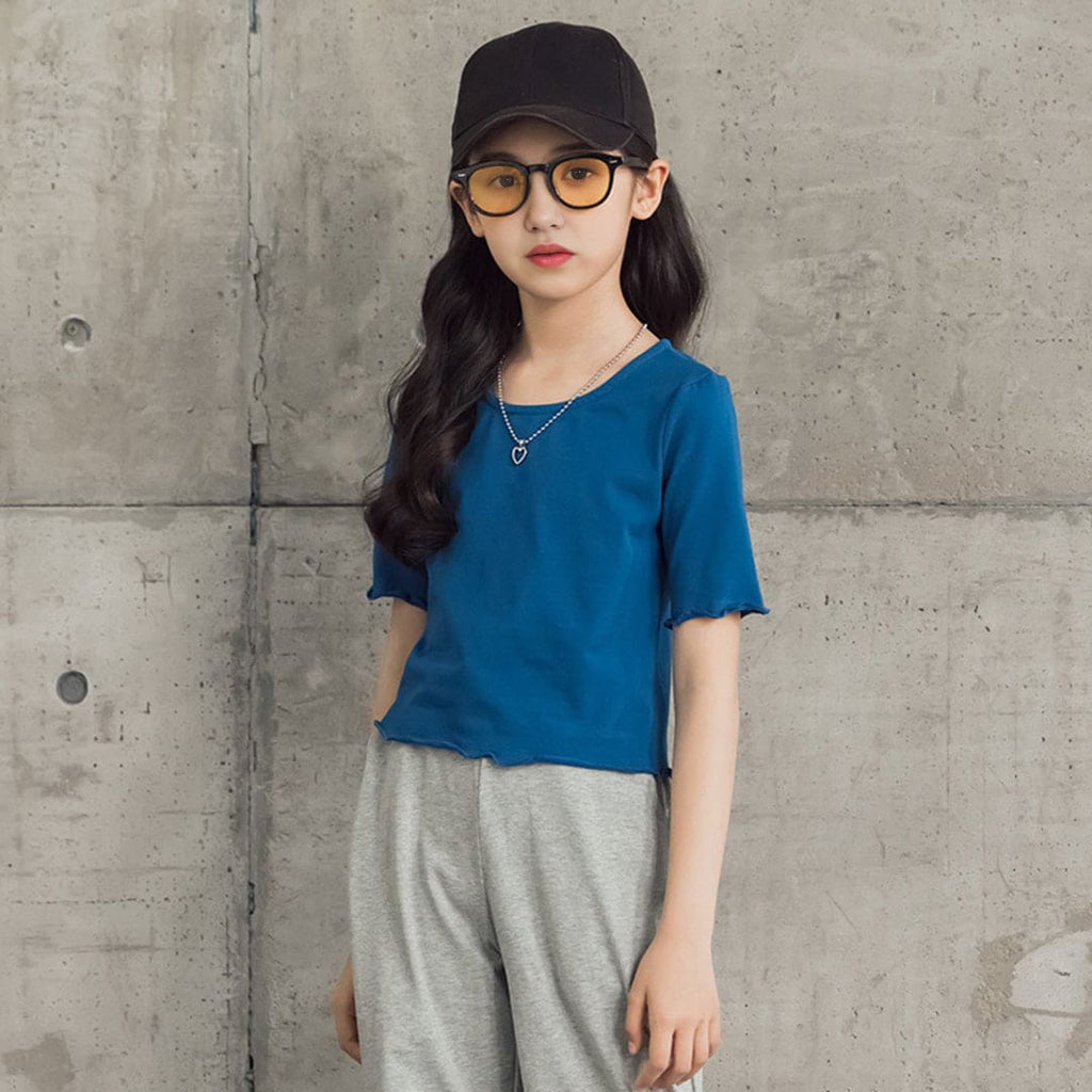 Girls Blue Short Sleeves Crop Top Tops Blue 5-6 Y 