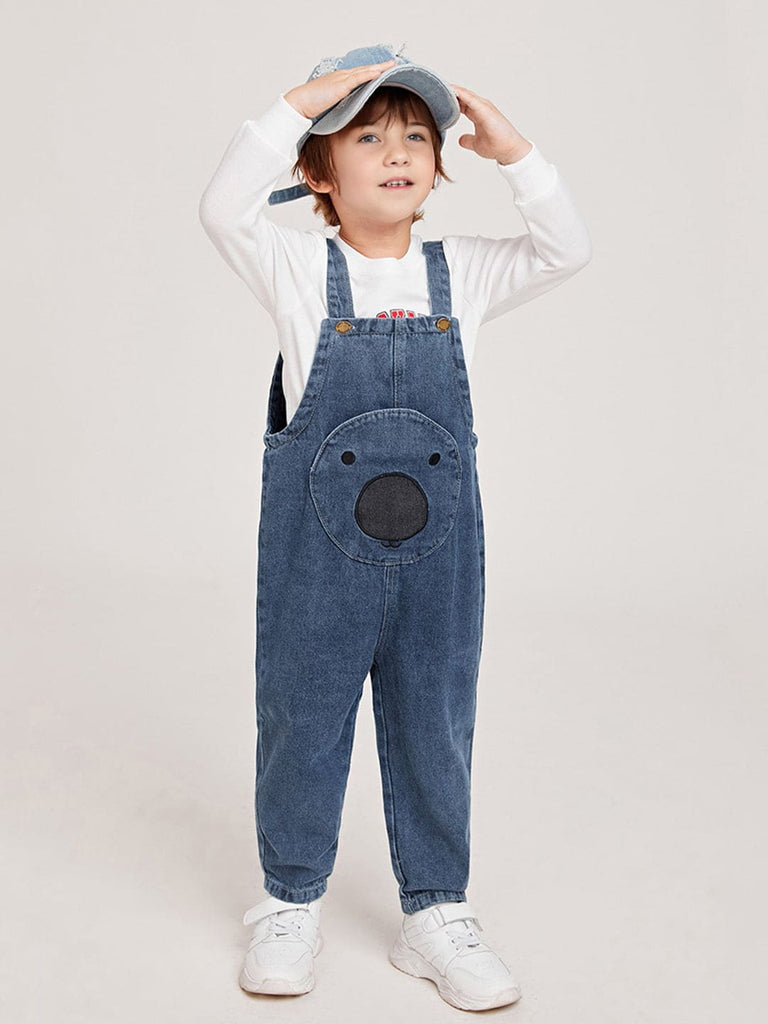 Boys Dark Blue Patchwork Solid Dungaree Jumpsuits Dark Blue 1-2 Y 