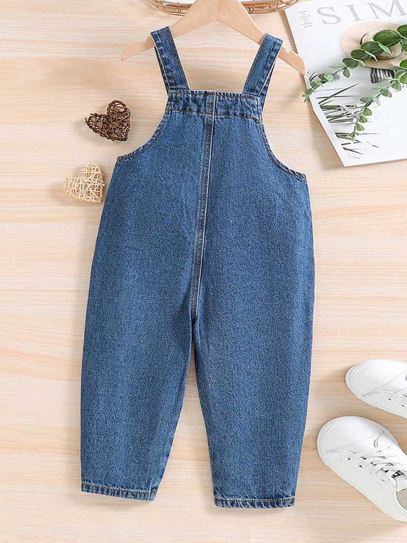 Girls Dark Blue Heart Print Solid Jumpsuit Jumpsuits   