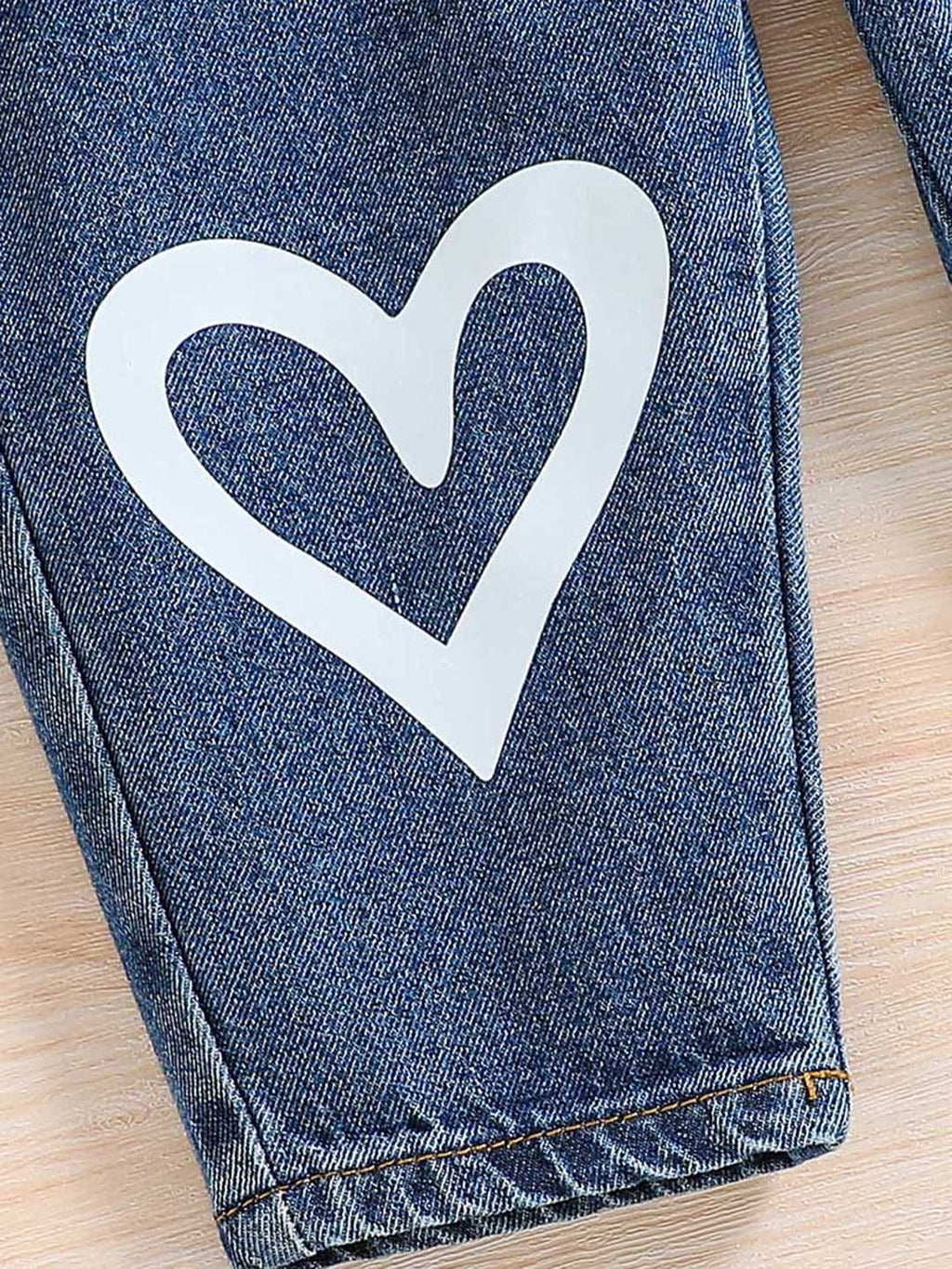 Girls Dark Blue Heart Print Solid Jumpsuit Jumpsuits   