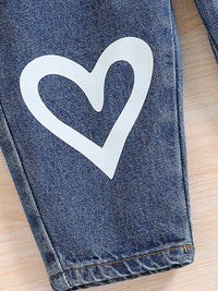 Girls Dark Blue Heart Print Solid Jumpsuit Jumpsuits   