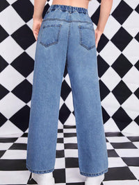 Girls Blue Print Straight Fit Denim Jeans Jeans   