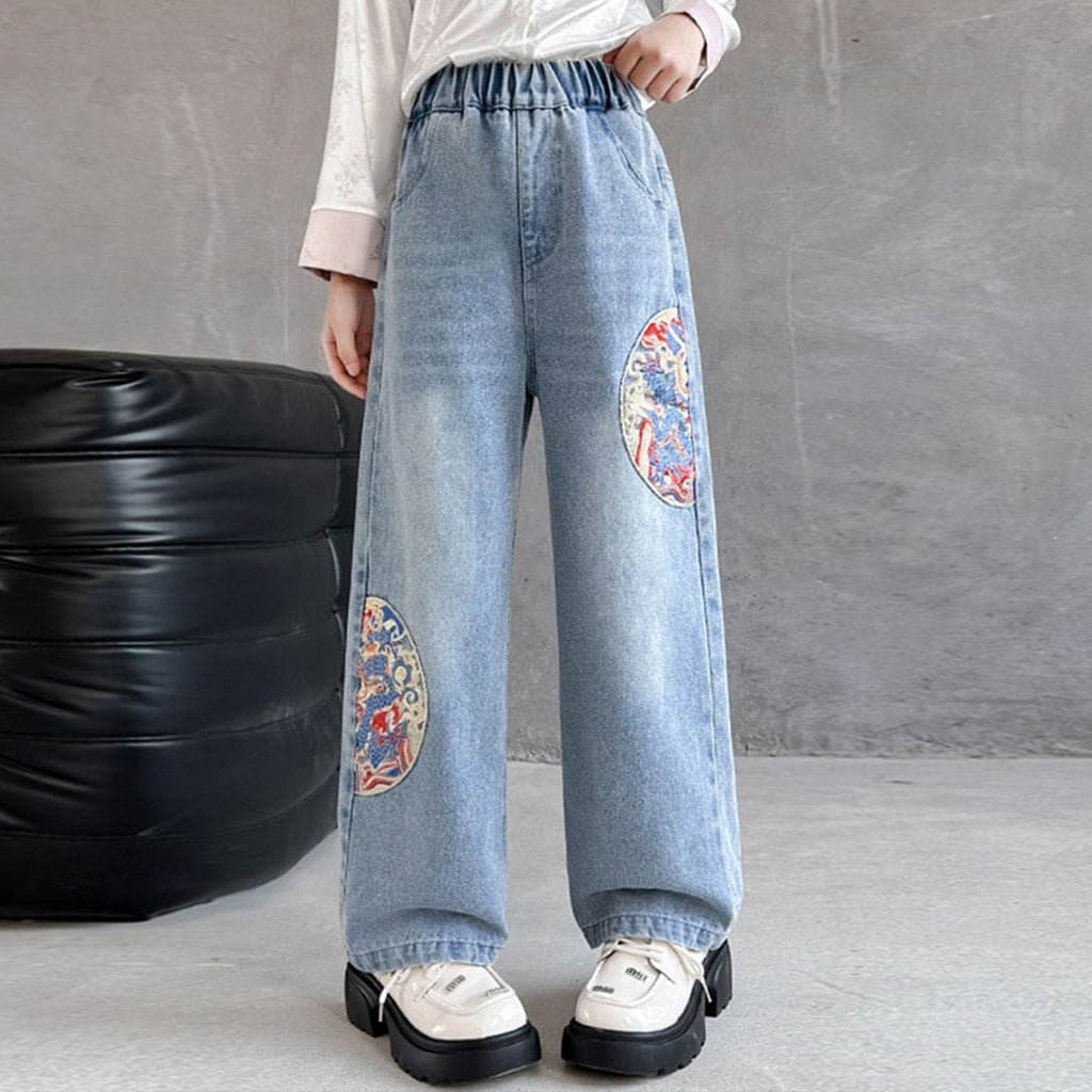 Girls Embroidered Straight Fit Jeans