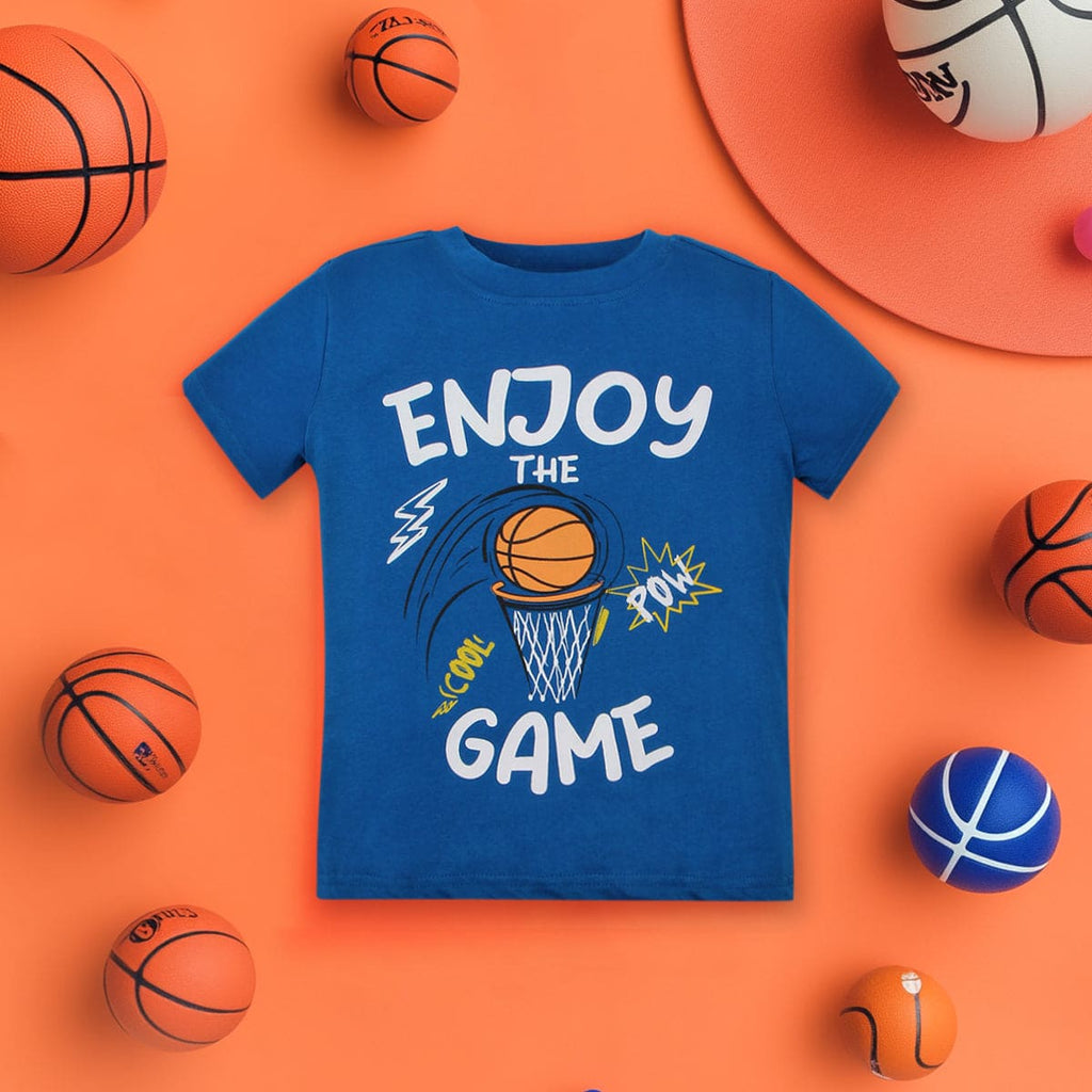 Boys Blue Basketball Print Short Sleeves T-shirt