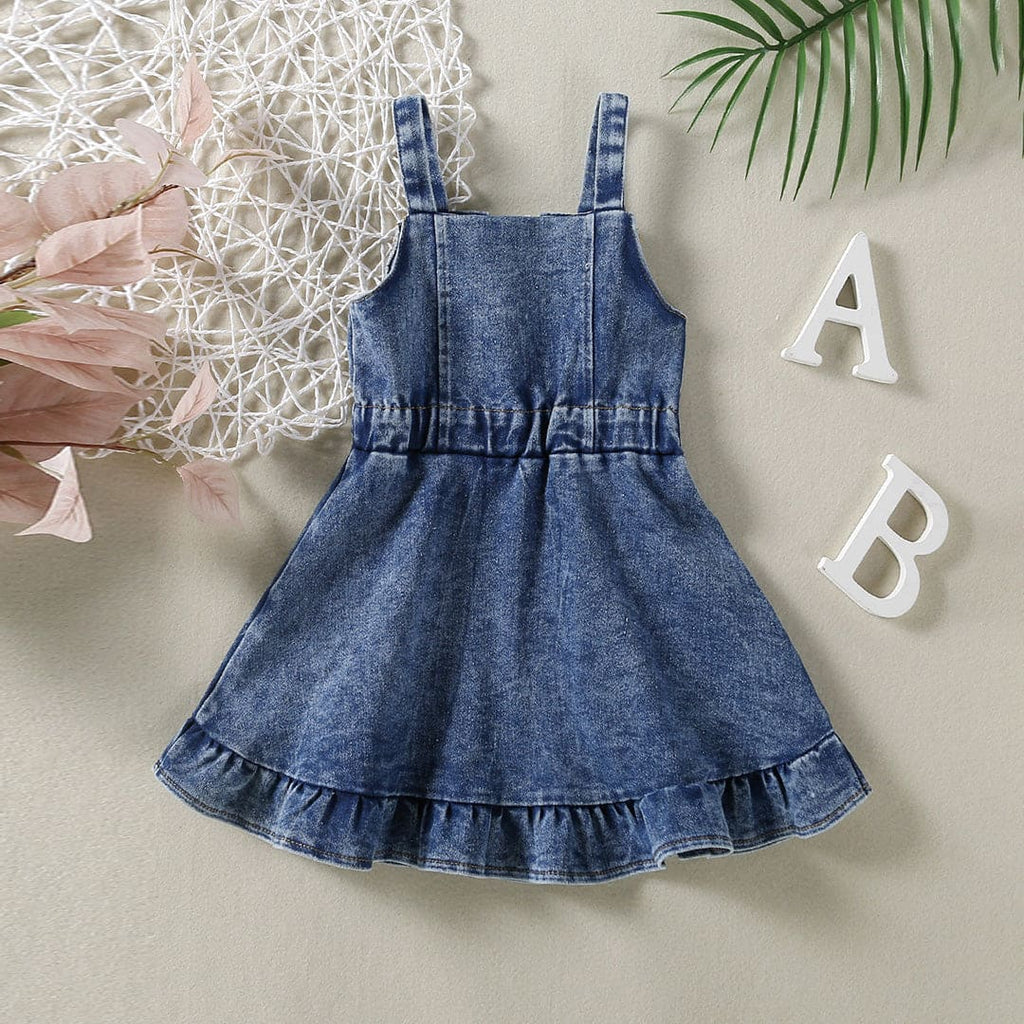 Girls Denim Fit & Flare Casual Dress Casual Dresses Blue 12-18 M 