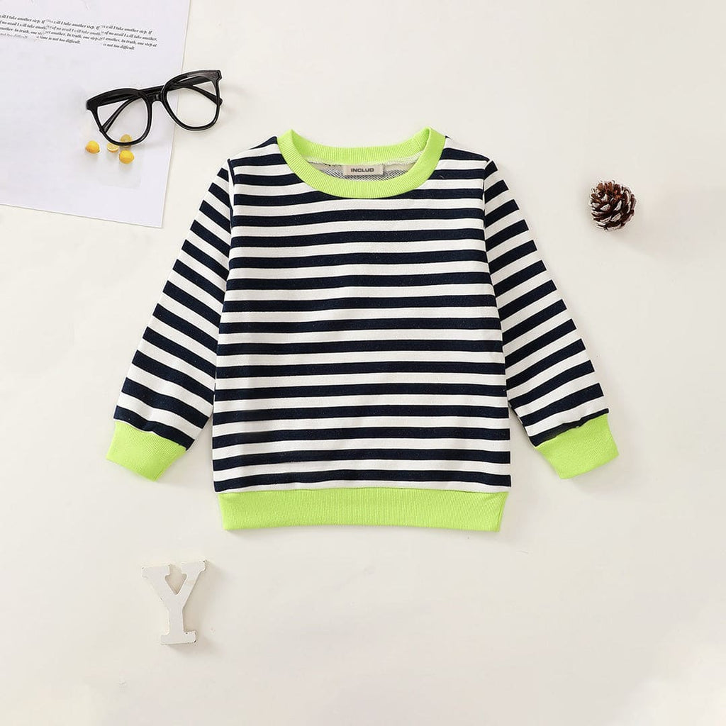 Boys Navy Striped Full Sleeves Sweatshirt Sweatshirts & Hoodies Navy 6-12 M 