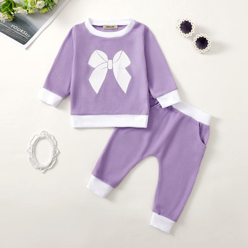 Girls Purple Pique Sweatshirt & Sweatpants Set Sets Purple 6-12 M 