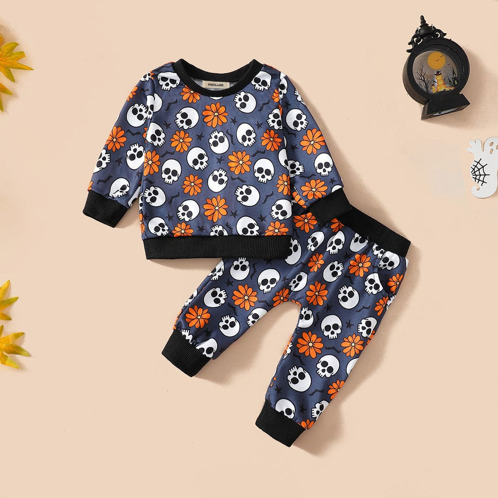 Girls Black Halloween Theme Printed Sweatshirt & Sweatpants Set Sets Black 6-12 M 