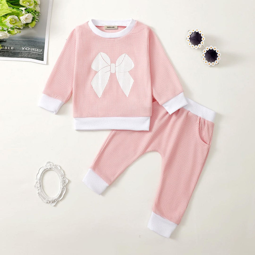 Girls Pink Pique Sweatshirt & Sweatpants Set Sets Pink 6-12 M 