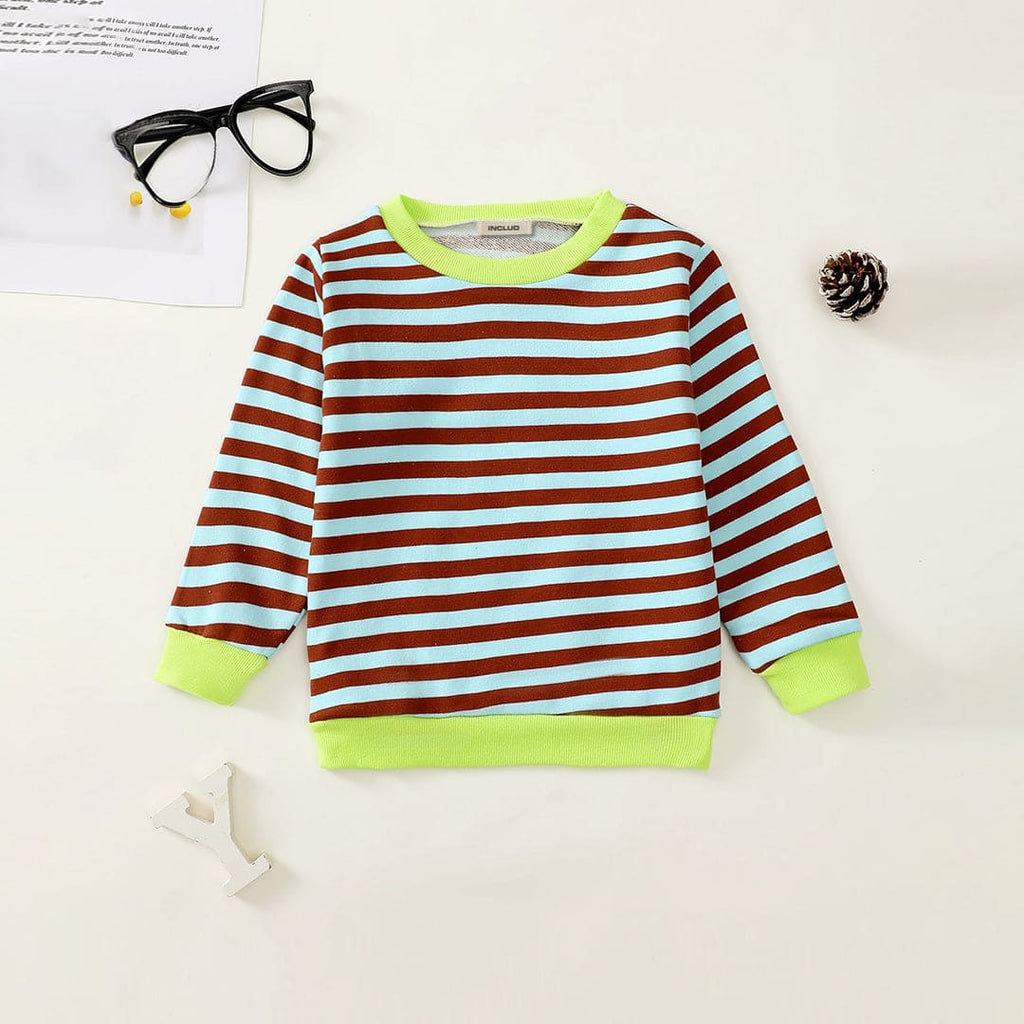 Boys Blue Striped Full Sleeves Sweatshirt Sweatshirts & Hoodies Blue 6-12 M 