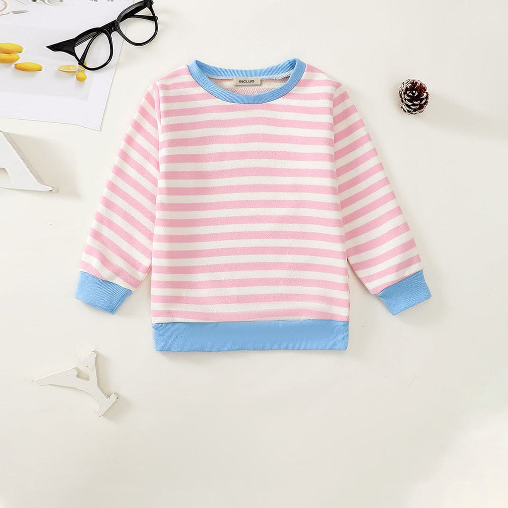 Boys Pink Striped Full Sleeves Sweatshirt Sweatshirts & Hoodies Pink 6-12 M 