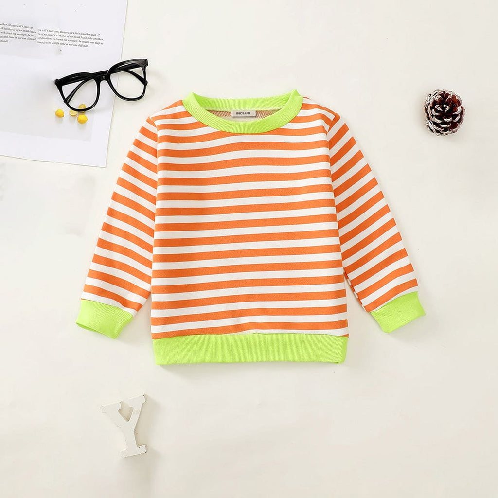 Boys Orange Striped Full Sleeves Sweatshirt Sweatshirts & Hoodies Orange 6-12 M 