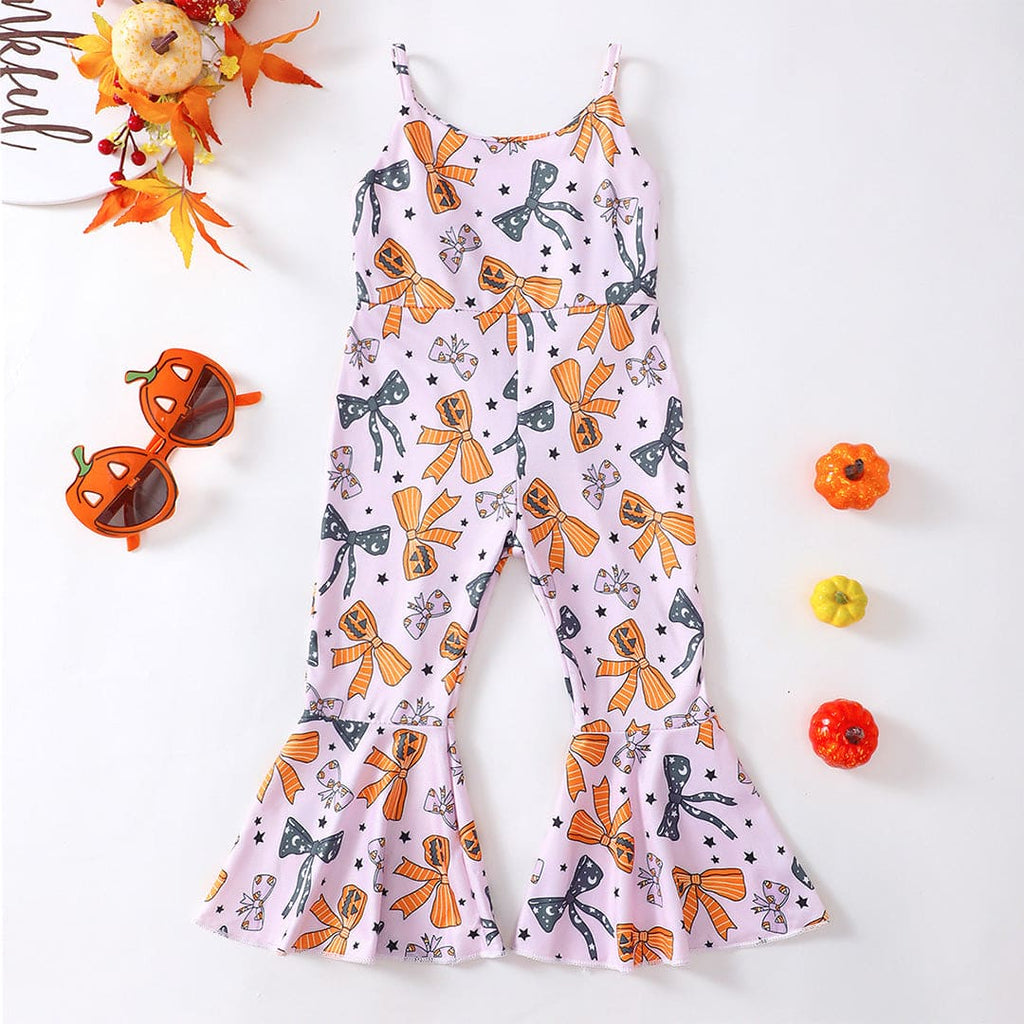 Girls Purple Sleeveless Halloween Theme Printed Jumpsuit Jumpsuits Purple 1-2 Y 